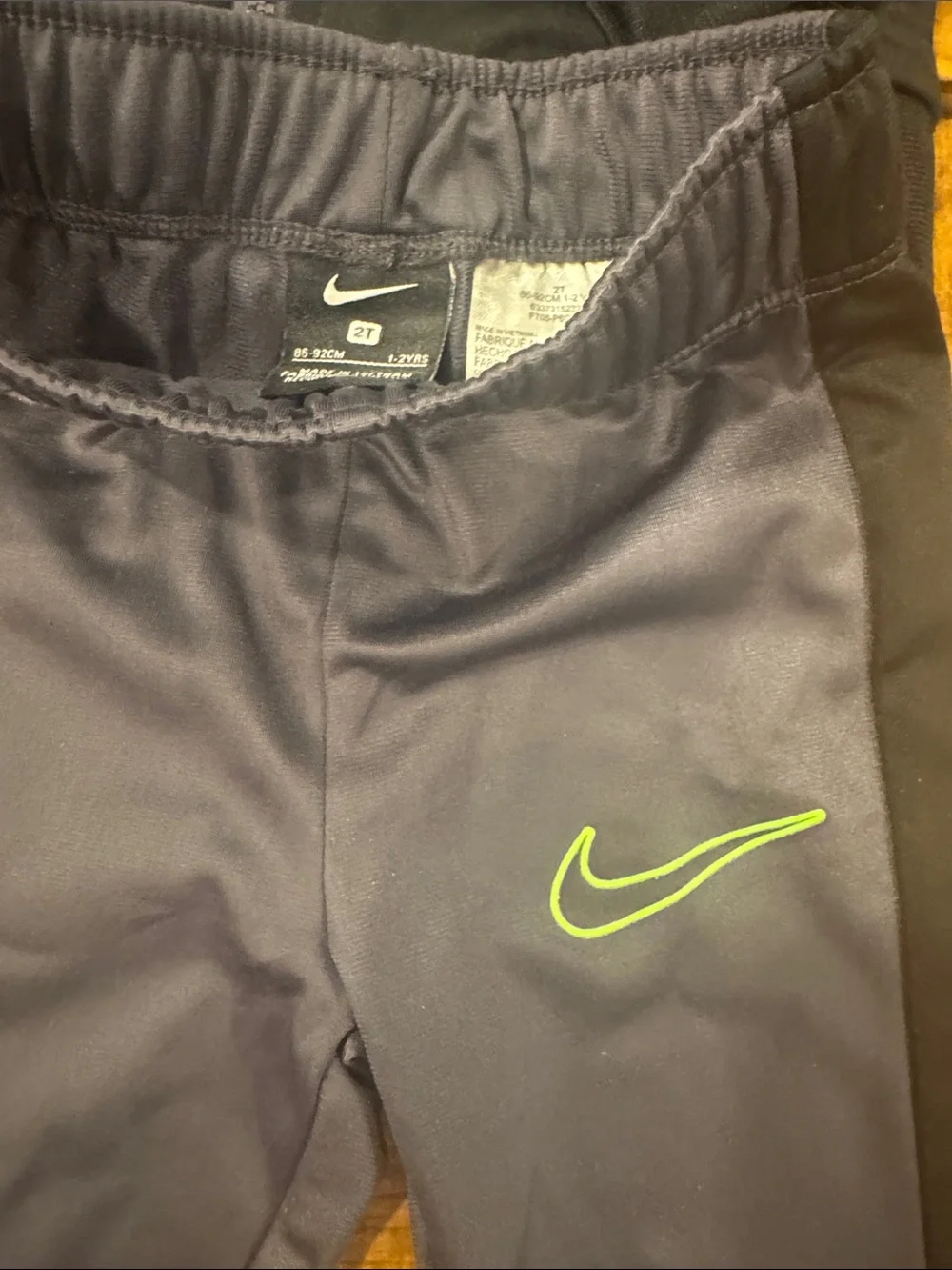 Nike Kids' Gray and Black Tracksuit with Neon Green Swoosh